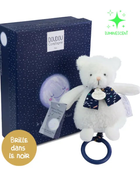Doudou et Compagnie Boite a musique luminescente ours - 17 cm - Clair de Lune> Boîte À Musique