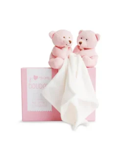 Doudou et Compagnie Coffret cadeau de 2 doudous mouchoir Ours roses> Petit Format