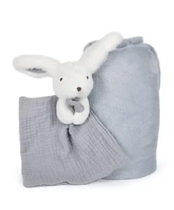 Doudou et Compagnie Coffret cadeau naissance plaid et Doudou Lapin Happy Glossy - 70 x 100 cm> Doudou Mouchoir|Petit Format