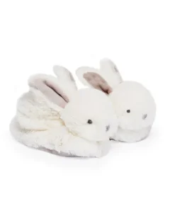 Doudou et Compagnie Coffret cadeau naissance chaussons lapin taupe avec hochet - 0/6 mois><noscript><img width=
