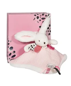 Doudou et Compagnie Coffret Doudou carré Lapin rose - Happy Blush - 25 cm><noscript><img width=