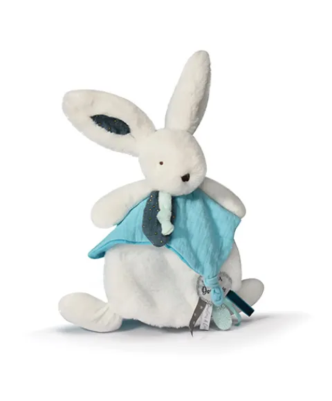 Doudou et Compagnie Coffret Doudou plat Lapin bleu - Happy Pop - 25 cm> Doudou Plat
