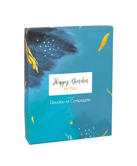 Doudou et Compagnie Coffret Mini Doudou Lapin bleu - Happy Pop - 17 cm> Petit Format|Doudou Plat