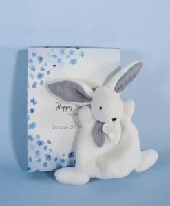Doudou et Compagnie Coffret Mini Doudou Lapin Bleu - Happy Glossy - 17 cm> Petit Format|Doudou Plat
