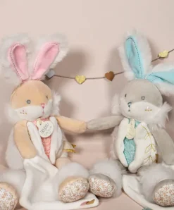 Doudou et Compagnie Coffret peluche lapin de sucre- lapin mouchoir vert - 31 cm><noscript><img width=