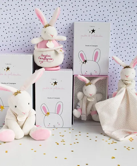 Doudou et Compagnie Doudou attache sucette lapin étoile rose - 15 cm> Petit Format|Doudou Plat