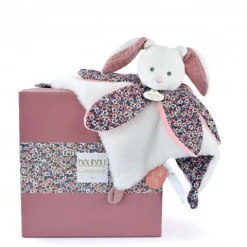Doudou et Compagnie Doudou LAPIN blanc avec pétales - BOH'AIME -> Doudou Plat