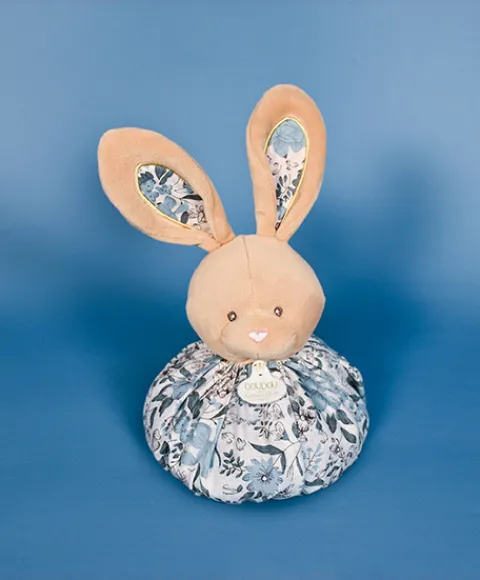 Doudou et Compagnie Doudou Lapin bleu - Cocon - Balle d'éveil - 3 EN 1> Doudou Plat|Balles Sensorielles
