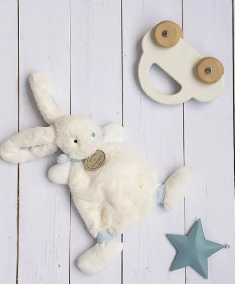 Doudou et Compagnie Doudou Lapin Bonbon Bleu - 26 cm> Doudou Plat
