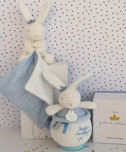 Doudou et Compagnie Doudou lapin mouchoir bleu lapin matelot - 10 cm><noscript><img width=