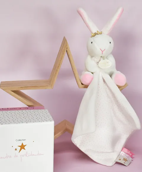 Doudou et Compagnie Doudou lapin mouchoir rose lapin étoile - 10 cm> Doudou Mouchoir|Petit Format