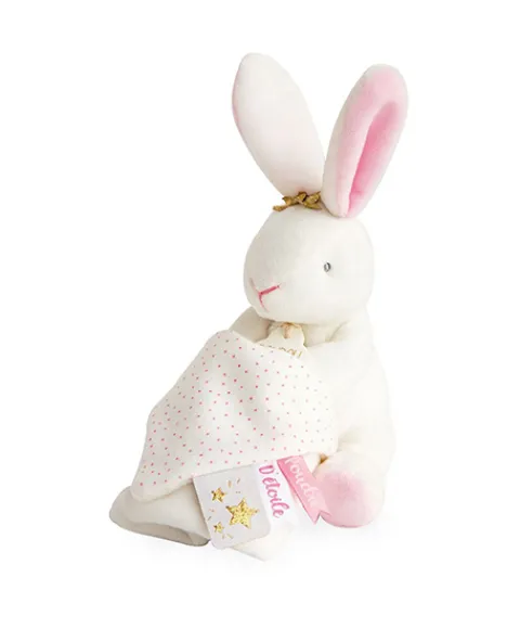 Doudou et Compagnie Doudou lapin mouchoir rose lapin étoile - 10 cm> Doudou Mouchoir|Petit Format