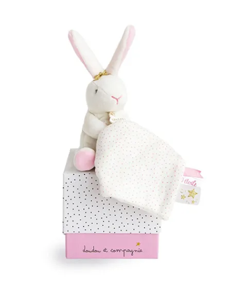 Doudou et Compagnie Doudou lapin mouchoir rose lapin étoile - 10 cm> Doudou Mouchoir|Petit Format