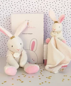 Doudou et Compagnie Doudou lapin mouchoir rose lapin étoile - 10 cm><noscript><img width=