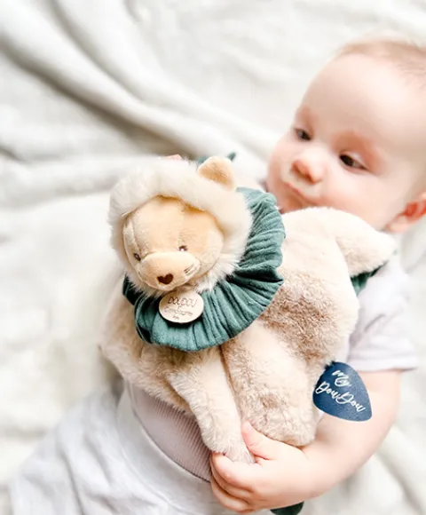 Doudou et Compagnie Doudou Lion marron - Cocon - Balle d'éveil - 3 EN 1> Doudou Plat|Balles Sensorielles