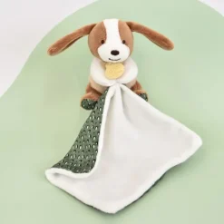 Doudou et Compagnie Doudou mouchoir chien vert et marron - 11 cm> Doudou Mouchoir