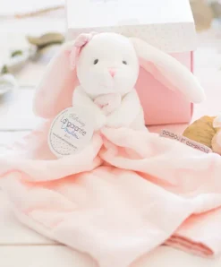 Doudou et Compagnie Doudou mouchoir lapin rose - 10 cm - Boite fleur> Doudou Mouchoir|Petit Format