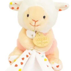 Doudou et Compagnie Doudou mouchoir mouton blanc et orange - 11 cm> Doudou Mouchoir