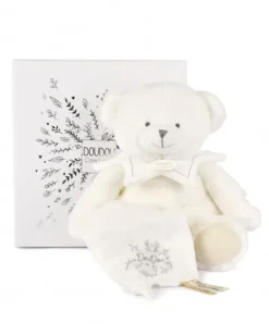 Doudou et Compagnie Doudou mouchoir ours Blanc - 30 cm - Collection Anniversaire> Doudou Mouchoir|Peluches