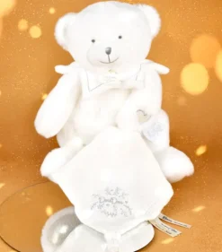 Doudou et Compagnie Doudou mouchoir ours Blanc - 30 cm - Collection Anniversaire><noscript><img width=
