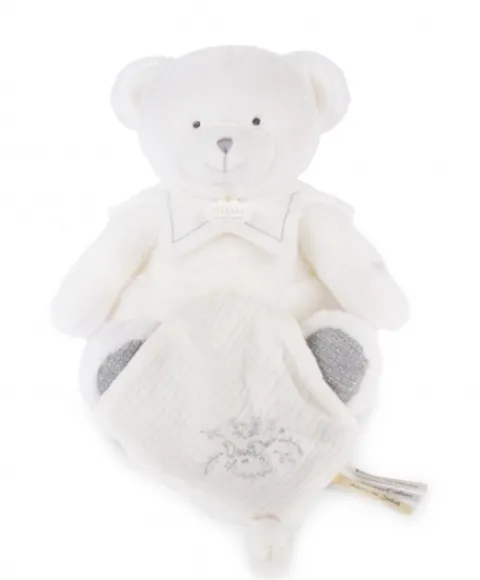 Doudou et Compagnie Doudou mouchoir ours Gris - 30 cm - Collection Anniversaire> Doudou Mouchoir|Peluches