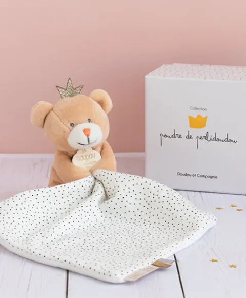 Doudou et Compagnie Doudou ours mouchoir marron Petit Roi - 10 cm> Doudou Mouchoir|Petit Format