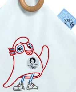 Doudou et Compagnie Doudou plat mascotte jeux olympiques paris 2024 avec anneau en bois - 25 cm> Doudou Plat