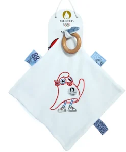 Doudou et Compagnie Doudou plat mascotte jeux olympiques paris 2024 avec anneau en bois - 25 cm><noscript><img width=