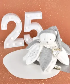Doudou et Compagnie Doudou plat pétales Ours Gris - 25 cm - Collection Anniversaire><noscript><img width=