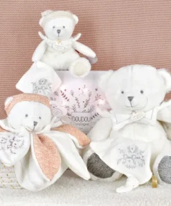 Doudou et Compagnie Doudou plat pétales Ours Rose - 25 cm - Collection Anniversaire><noscript><img width=
