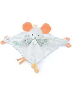 Doudou et Compagnie Doudou plat souris blanc avec marionnette à doigt - 30 cm> Doudou Plat|Marionnettes