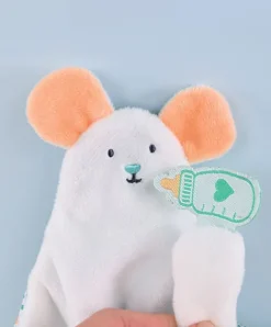 Doudou et Compagnie Doudou plat souris blanc avec marionnette à doigt - 30 cm><noscript><img width=