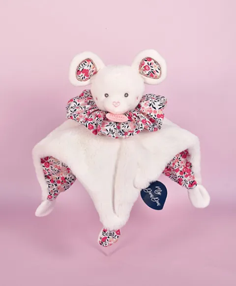 Doudou et Compagnie Doudou Souris blanche - Cocon - Balle d'éveil - 3 EN 1> Doudou Plat|Balles Sensorielles