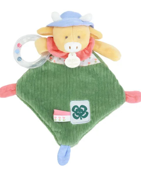 Doudou et Compagnie Doudou vache avec hochet billes - Aneth -21 cm> Doudou Plat|Hochets Et Pantins D'Activités