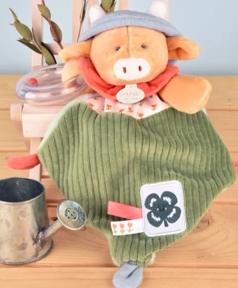 Doudou et Compagnie Doudou vache avec hochet billes - Aneth -21 cm> Doudou Plat|Hochets Et Pantins D'Activités