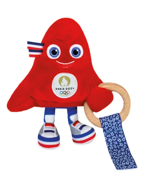 Doudou et Compagnie Hochet mascotte jeux olympiques 2024 avec anneau en bois - 17 cm> Hochets Et Pantins D'Activités