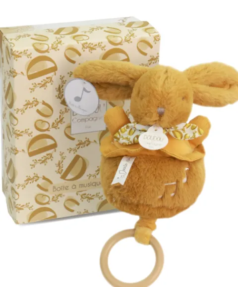 Doudou et Compagnie Lapin DOUDOU® - boite à musique lapin - 20 cm - Jaune moutarde> Boîte À Musique