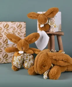 Doudou et Compagnie Lapin DOUDOU® - Peluche lapin jaune moutarde avec doudou assorti - 16 cm><noscript><img width=