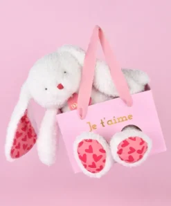 Doudou et Compagnie LAPIN JE T'AIME en sac cadeau - 25 cm> Peluches