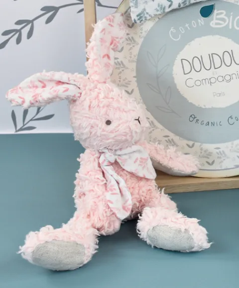 Doudou et Compagnie Lapin peluche rose en coton Bio 25 cm> Doudous En Coton Bio|Peluches