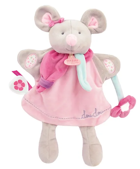 Doudou et Compagnie Marionnette à main Souris Pearly rose - 28 cm> Marionnettes|Marionnettes
