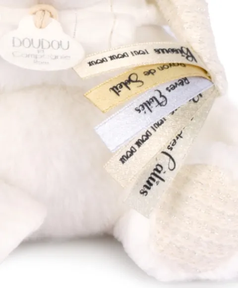 Doudou et Compagnie Ours en peluche Blanc attache-sucette - 20 cm - Collection Anniversaire> Doudou Attache-Sucette|Peluche Avec Doudou