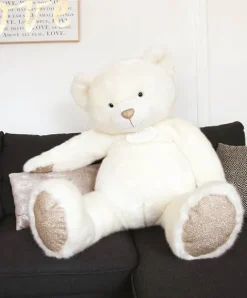 Doudou et Compagnie Ours en peluche Géant Collection - Blanc Poudré -120 cm><noscript><img width=
