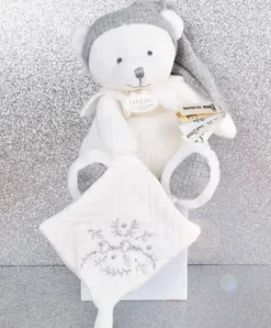 Doudou et Compagnie Ours en peluche Gris attache-sucette - 20 cm - Collection Anniversaire><noscript><img width=