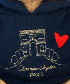 Doudou et Compagnie Ours en peluche marron avec sweat marine Champs Elysees - 28 cm><noscript><img width=