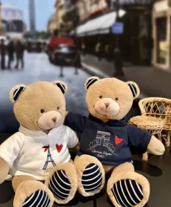 Doudou et Compagnie Ours en peluche marron avec sweat marine Champs Elysees - 28 cm><noscript><img width=