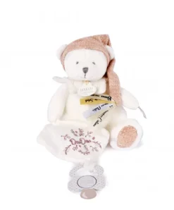 Doudou et Compagnie Ours en peluche Rose attache-sucette - 20 cm - Collection Anniversaire> Doudou Attache-Sucette