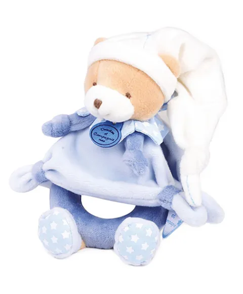 Doudou et Compagnie Peluche hochet ours Petit chou - Bleu - 19 cm> Hochets Et Pantins D'Activités