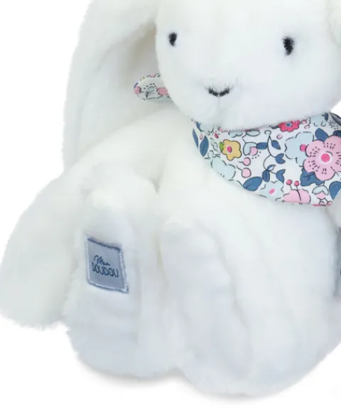 Doudou et Compagnie Peluche lapin blanc 25 cm - Lapin Fleurette> Peluches