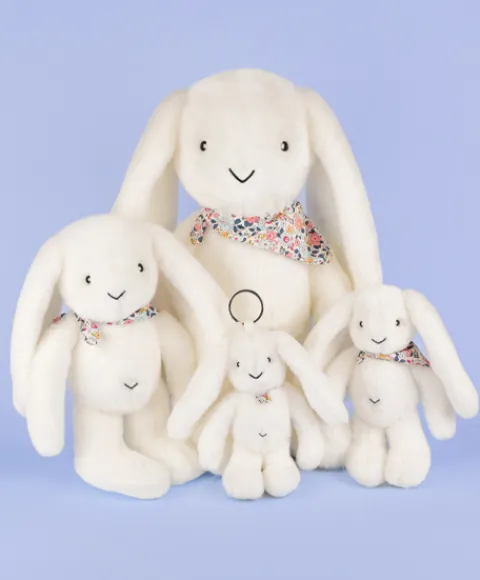 Doudou et Compagnie Peluche lapin blanc 25 cm - Lapin Fleurette> Peluches